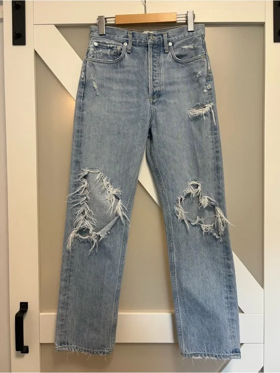 AGOLDE - Light Wash Distressed Straight-Leg Jeans - Picture 2 of 9